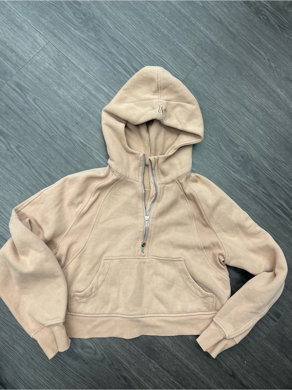 lululemon athletica cropped half-zip hoodie in blush beige